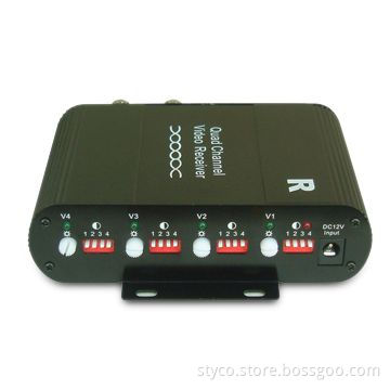 4-channel Active Video Balun, Receiver with 12V AC/DC Power In and 4-channel BNC Video Out